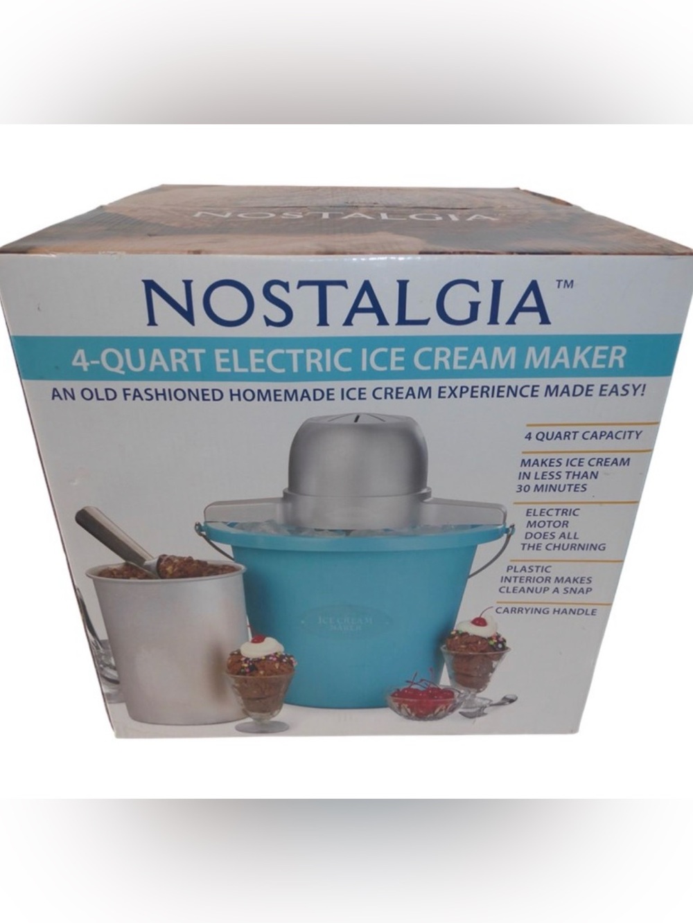 Nostalgia 4-Quart Electric Ice Cream Maker - Blue new box sealed